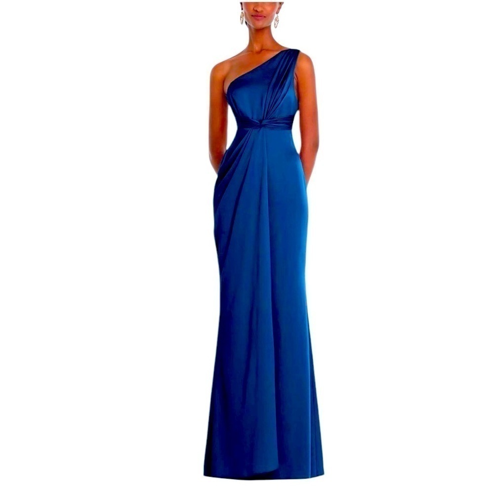 Dessy Collection Vivian Diamond Whisper Satin Dress Blue Size 20 #1266 NWT
